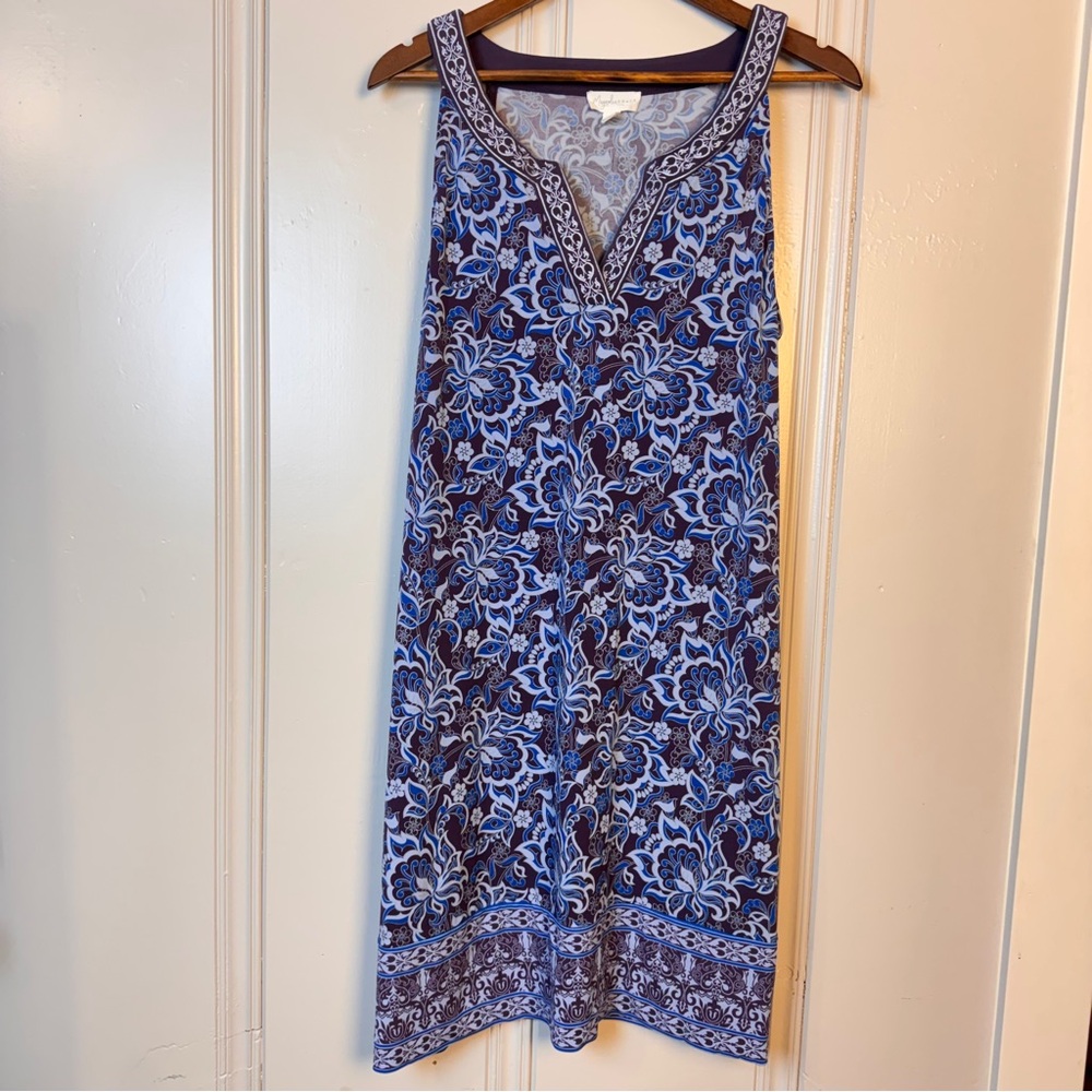 MAGNOLIA GRACE Alhambra Embroidered‎ Trim Knit dress in purple and blue XL